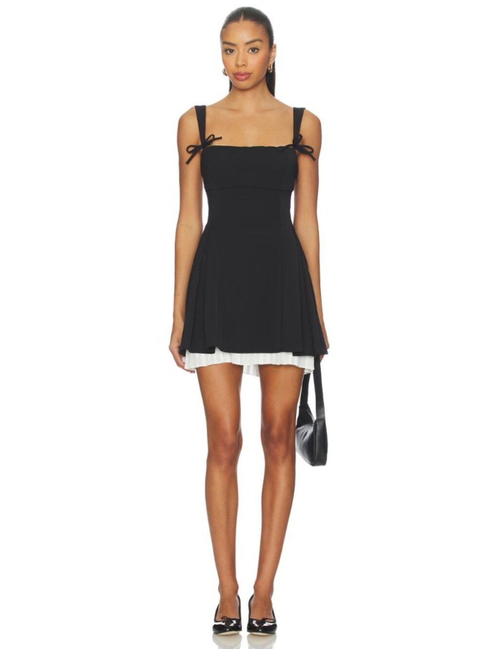 Oh Polly Mini Dress LBD Black White Coquette Bow Party Size 2